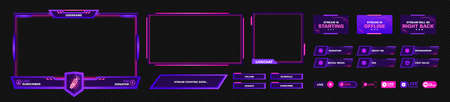 The modern theme for screen panel . The overlay frame set design template for games streaming. Vector violet and pink futuristic design.のイラスト素材