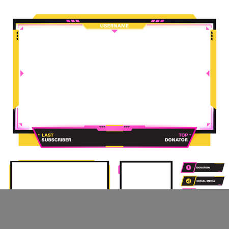 The modern theme for twitch screen panel . The overlay frame set design template for games streaming. Vector yellow and pink futuristic designのイラスト素材
