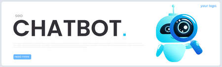 The Online assistant bot banner template. The technical support design for a web page. The virtual help website with a chatbot. . A vector cartoon illustrationのイラスト素材