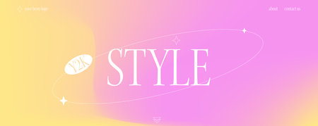 A trendy landing page with y2k aesthetics. Modern banner with blurred gradient, stylish brutalistic figures.のイラスト素材