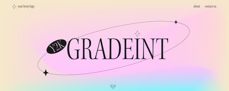 A trendy landing page with y2k aesthetics. Modern banner with blurred gradient, stylish brutalistic figures.のイラスト素材