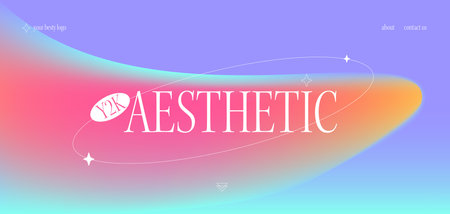 A trendy landing page with y2k aesthetics. Modern banner with blurred gradient, stylish brutalistic figures.のイラスト素材