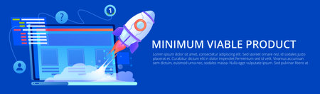MVP concept banner. Minimum viable product. Vector cartoon illustrationのイラスト素材