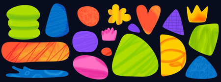 Modern geometric shapes. Soft gradients and textures. Triangle and heart and crown shapes. Pastel pencil and marker texture. Vector collection of pack elements.のイラスト素材