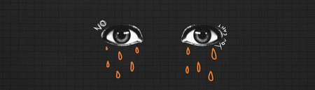 A banner with collage eyes and a doodle with tears. A concept on the theme of sadness and lack of faith in oneself. Disappointment. Texture background. Teenage y2k vector print with illustrationのイラスト素材