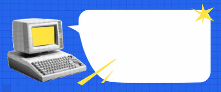 Retro computer banner for email newsletter. Youve been sent an e-mail. Vector pop art collage for letter with speech bubble for text.のイラスト素材