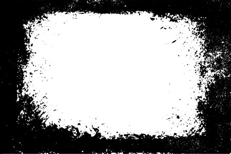 Vector black frame with rough border overlay on white background. Retro torn paper texture with grunge effect. Worn, grainy edges for album cover or poster design template.のイラスト素材