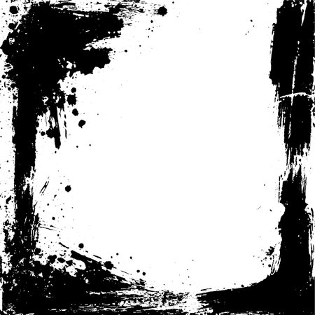 Vector grunge frame with black ink strokes and torn edges on a scratched paper texture. Abstract design featuring vintage, uneven corners and rustic grain.のイラスト素材