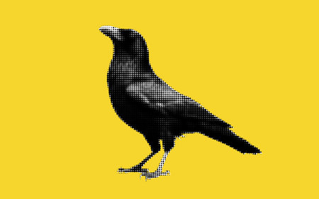 Collage of a Black Bird in Halftone Style Against a Bright Yellow Background