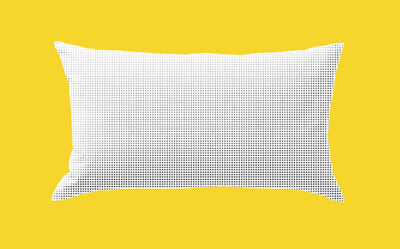 A striking collage displays a white pillow adorned with a halftone design against a bold yellow backdropのイラスト素材