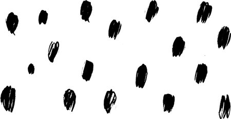A pattern of irregular black brush strokes on a white background, creating a playful and artistic polka dot effect.のイラスト素材