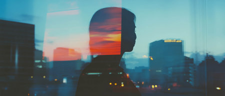 City in silhouette reflects personal journey through urban landscapesの写真素材