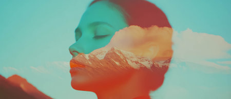Fusion of vintage and modern art in a unique double exposure compositionの写真素材