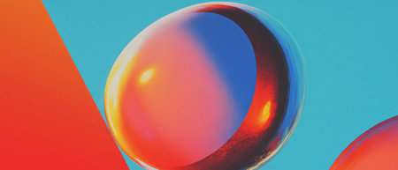 Bold abstract geometric shapes with vibrant colors create a modern designの写真素材