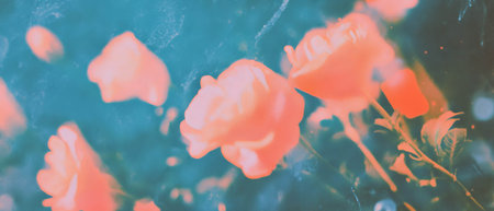 Floral rubber stamps with inked vintage texture on a crafty backgroundの写真素材