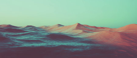 Dynamic fusion of ocean waves and desert dunes creating a unique visual experienceの写真素材