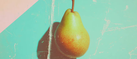 Minimalistic scrapbook design featuring a pear on textured paper backgroundの素材