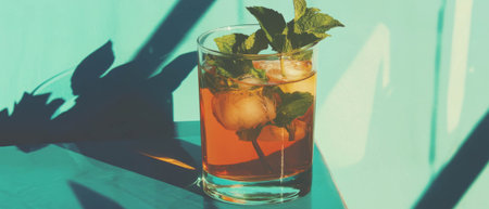 Refreshing mint iced tea served in a glass for a cool summer experienceの写真素材