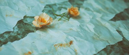 Handmade paper with floral inclusions design on a textured backgroundの写真素材