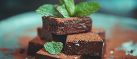 Indulge in a decadent mint chocolate dessert stacked high with fresh mint leavesの写真素材