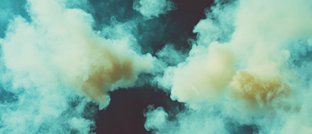 Mysterious double exposure of smoke blending with vibrant cosmic nebula texturesの写真素材