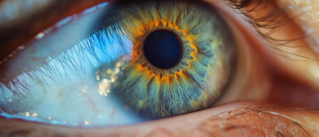 Exploration of the cosmos through a double exposure of the human eye and galaxyの写真素材