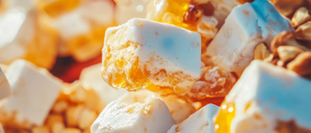 Delicious nougat with nuts and honey creating a sweet chewy treatの写真素材
