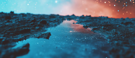 Exploration of cosmic realms through double exposure of cracked earth and starry sky