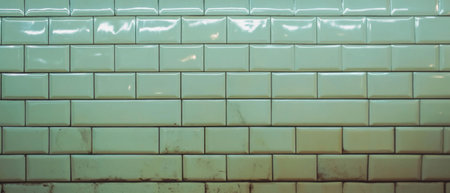 Cream subway tiles with dark grout create a vintage atmosphere in a stylish interior settingの写真素材