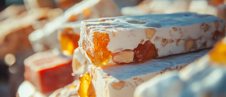Delicious nougat made with nuts and honey offering a chewy and sweet experienceの写真素材