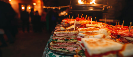 Delightful mini sandwiches and savory party snacks perfect for gatherings and celebrationsの写真素材