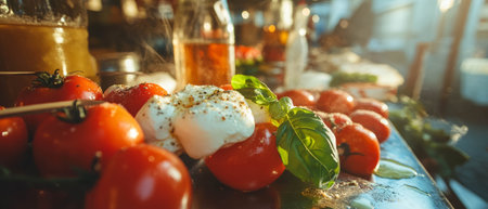 Succulent Caprese skewers with fresh mozzarella and ripe tomatoes served as a delightful snack