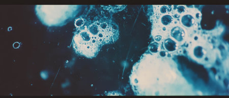 Mold growth and decay on an old film surface revealing textured patterns and organic matterの写真素材