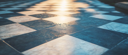 Modern diagonal tile pattern showcasing dynamic design and reflective surfacesの写真素材