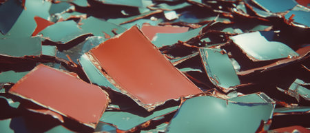 Fragmented old film surface with splice marks and color variations in cutting edgesの写真素材