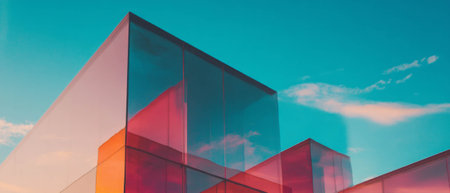 Vivid abstract compositions showcasing simplicity and visual clarity against a blue skyの写真素材