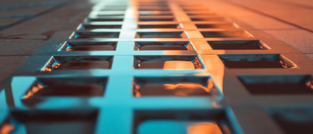 Intricate geometric grids and lines create a visually compelling abstract backgroundの写真素材