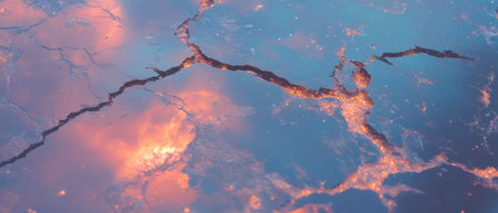 Transformative blend of cracked earth and cosmic nebula with dual exposure techniqueの写真素材