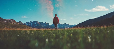 Exploring the cosmos through a human perspective with a mystical eye textureの写真素材