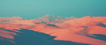 Double exposure of ocean waves and desert dunes creating a surreal landscapeの写真素材