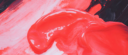 Brightly contrasting red shapes blend with textured lines to form a captivating compositionの素材