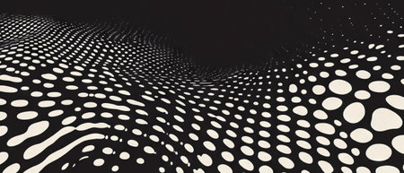 Dynamic pulsating dot texture with rhythmic movement against black backgroundの素材