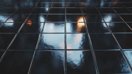 Reflective black tile surface with mirror inserts for interior design and decorationの素材