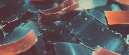 Old film surface exhibiting color shift and discoloration over timeの写真素材