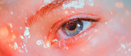 Exploring the connection between the human eye and the cosmos through double exposure artの写真素材