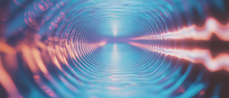Dynamic energy waves radiate through a vibrant, abstract tunnel of light