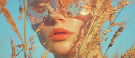 Neck adorned with wheat stalks in a vibrant golden harvest setting