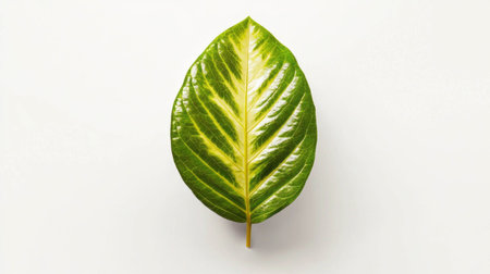 Close-up of a realistic prayer plant leaf with intricate fold patternの素材