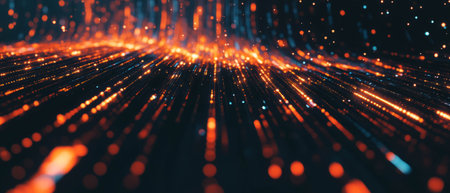 Complex abstract data visualizations with vibrant glowing patterns and dynamic texturesの写真素材