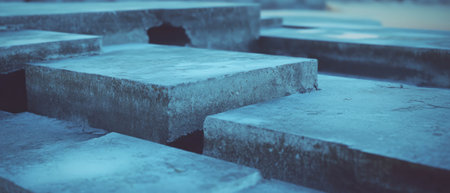 Concrete slabs with rough edges form a solid foundation for industrial structuresの素材